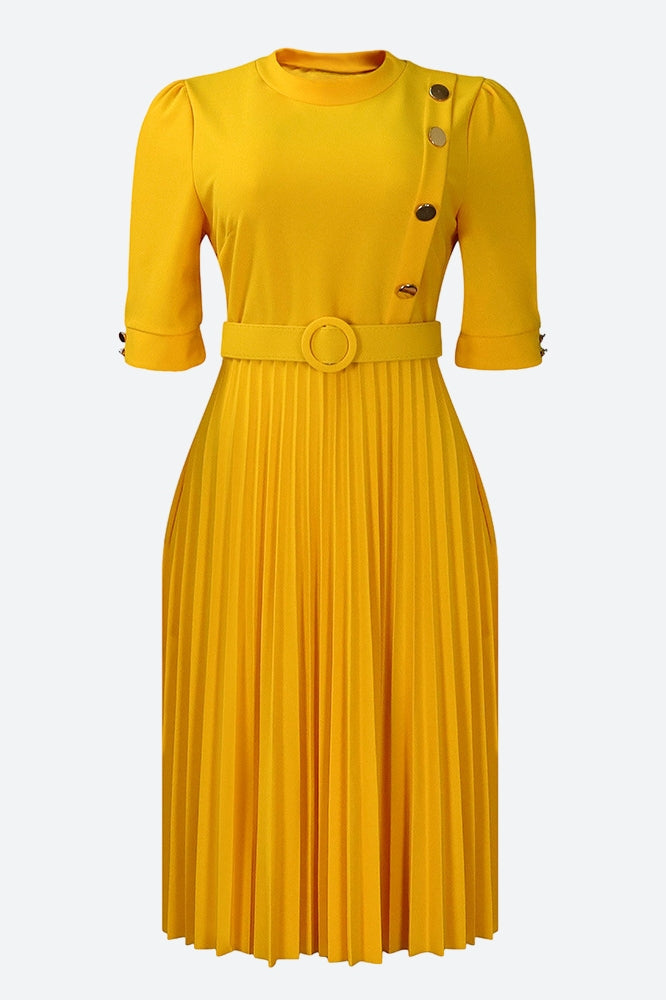 Elegant Half Sleeve O-Neck Solid Midi Dress Lavish Daily