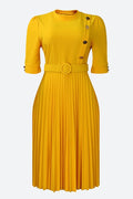 Elegant Half Sleeve O-Neck Solid Midi Dress Lavish Daily
