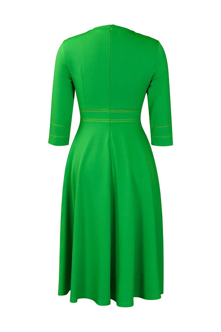 Contrast-Trim Fit-and-Flare Midi Dress Lavish Daily