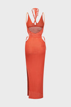 Cut Out Knit Backless Halter Maxi Dress Lavish Daily