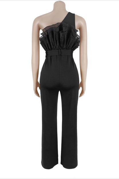 One Shoulder Ruffle Wide Leg Jumpsuit Lavish Daily