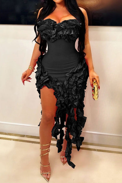Strapless 3D Ruffle Asymmetrical Dress Lavish Daily
