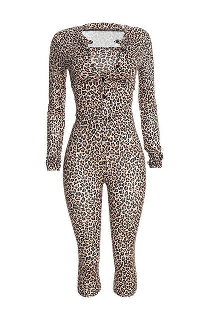 Leopard Crop Top, Cardigan & Capri Pants Set Lavish Daily