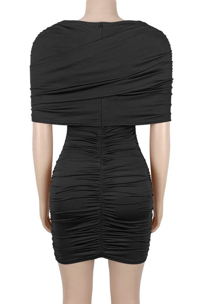Draped Cape Ruched Bodycon Mini Dress Lavish Daily