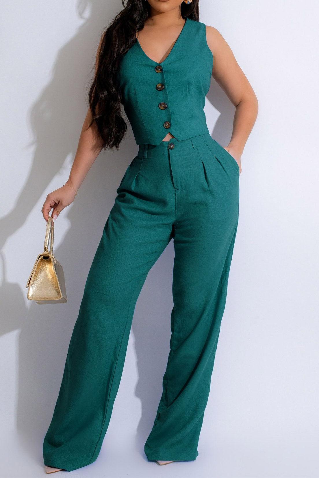 Linen Sleeveless Suit Set for Work Office Lavish Daily