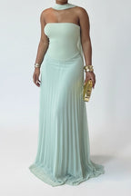 Strapless High Waist Pleated Maxi Dress LavishDaily