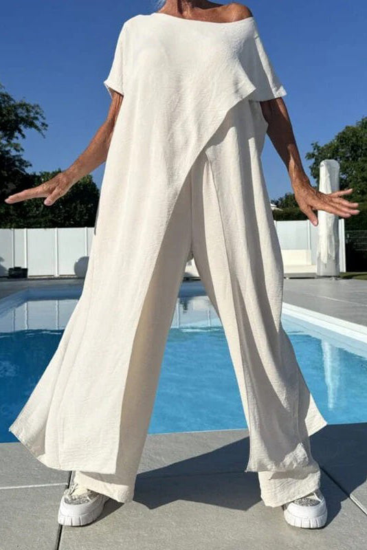 Loose Cotton Linen Irregular Long Top & Pants Set Lavish Daily