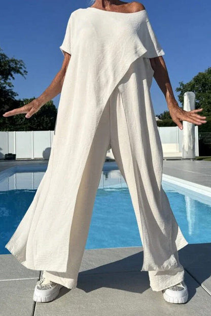 Loose Cotton Linen Irregular Long Top & Pants Set Lavish Daily