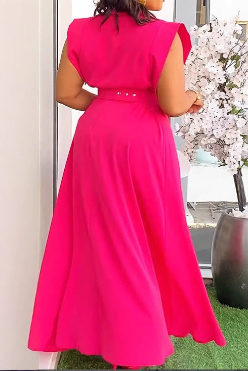 Solid Color Sleeveless Workwear Slit Dress Set Lavish Daily