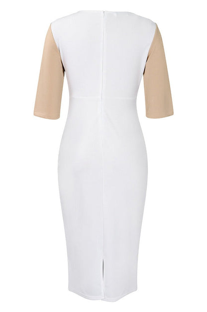 Plus Size 3/4 Sleeve Color Block Bodycon Dress Lavish Daily
