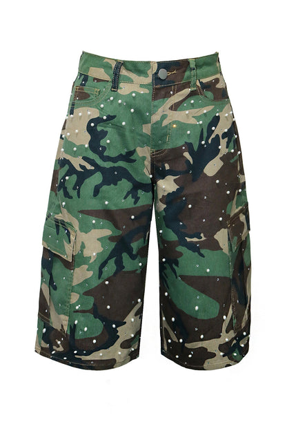 Pearl Embellished Baggy Cargo Shorts Lavish Daily
