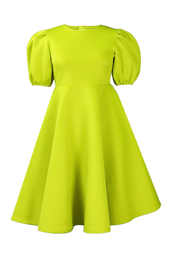 Round Neck Sleeve Slim Waist Swing A-Line Dress Lavish Daily