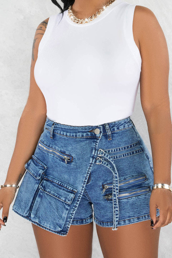Asymmetrical Cargo Denim Skirts Lavish Daily
