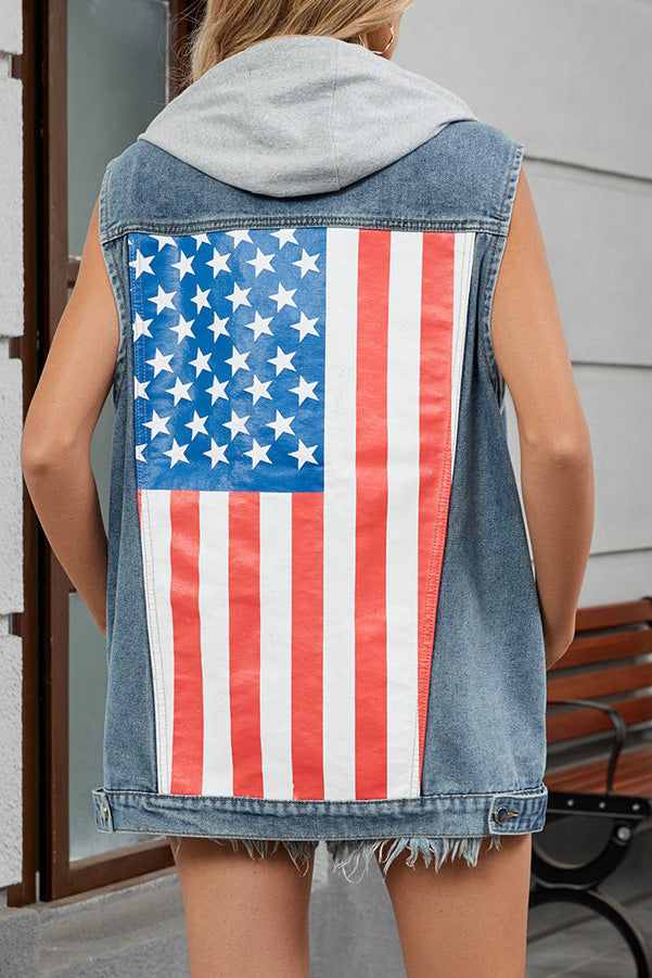 Vintage Denim Vest with Detachable Hood Lavish Daily