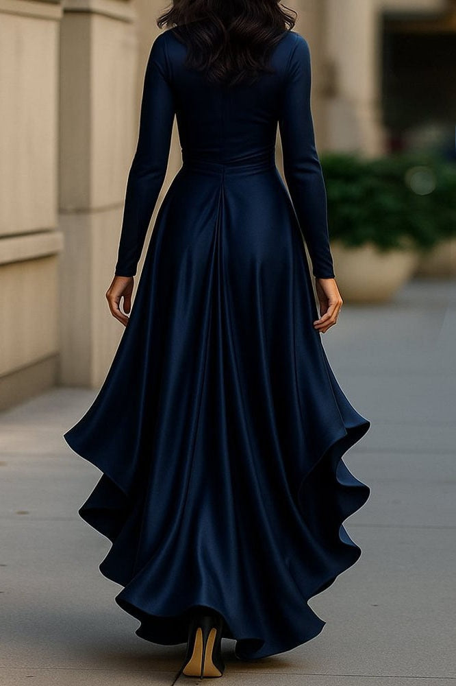 Solid V Neck Ruffle Waist Maxi Dress Lavish Daily