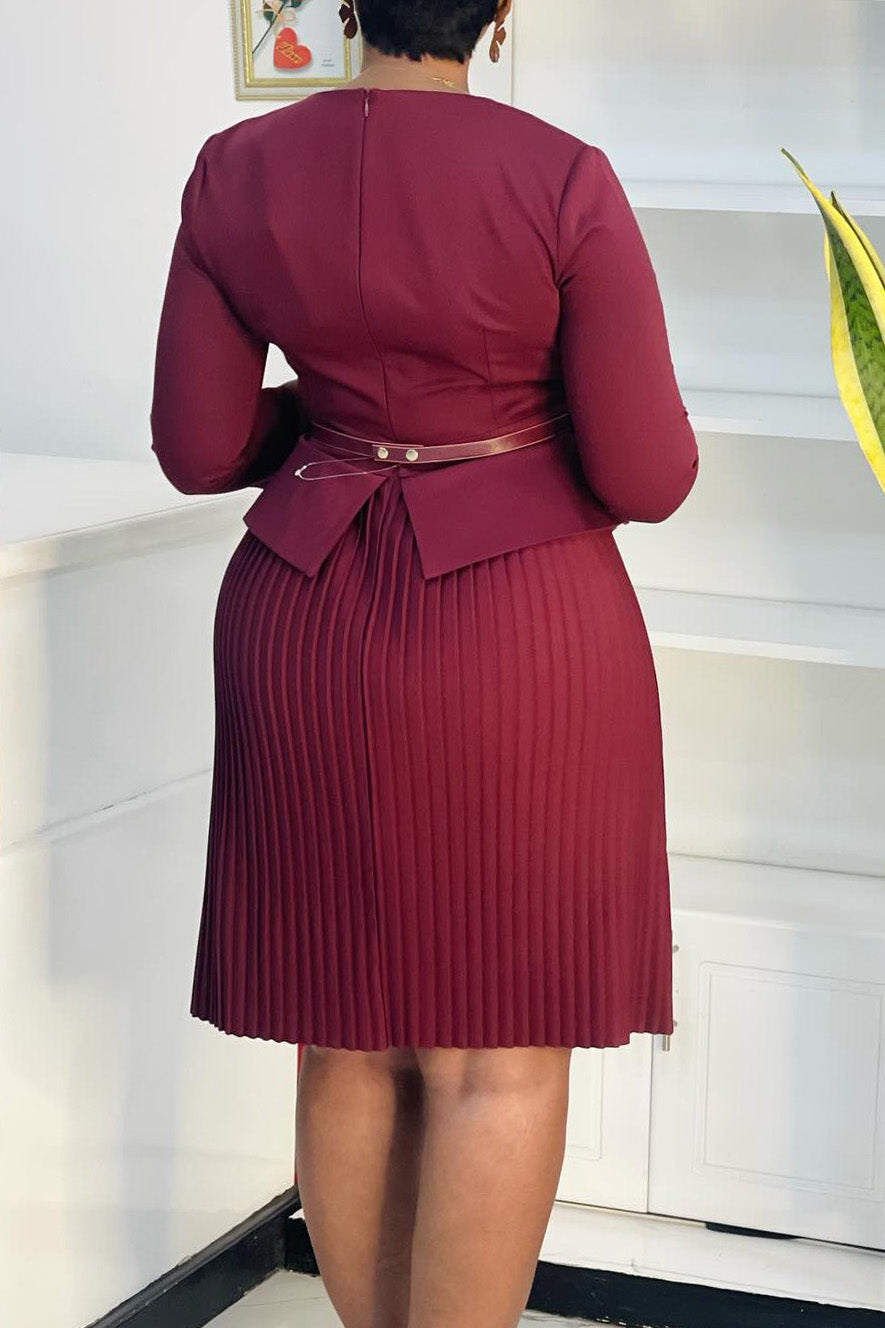Three-Quarter Sleeve Pleated Midi Dress Lavish Daily
