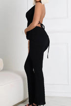 Tie-Up Backless Halter with Long Pants Sets Lavish Daily