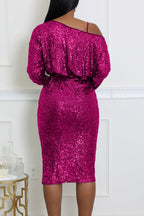 3/4 Sleeve Sequin Stretch Dress Lavish Daily