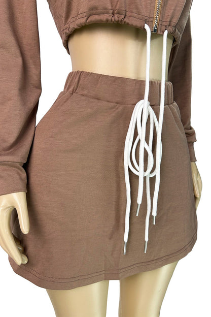 Zip-Up Drawstring Top & Mini Skort Two-Piece Set Lavish Daily