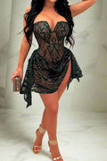 Strapless Mesh Bodycon Club Party Dress Lavish Daily