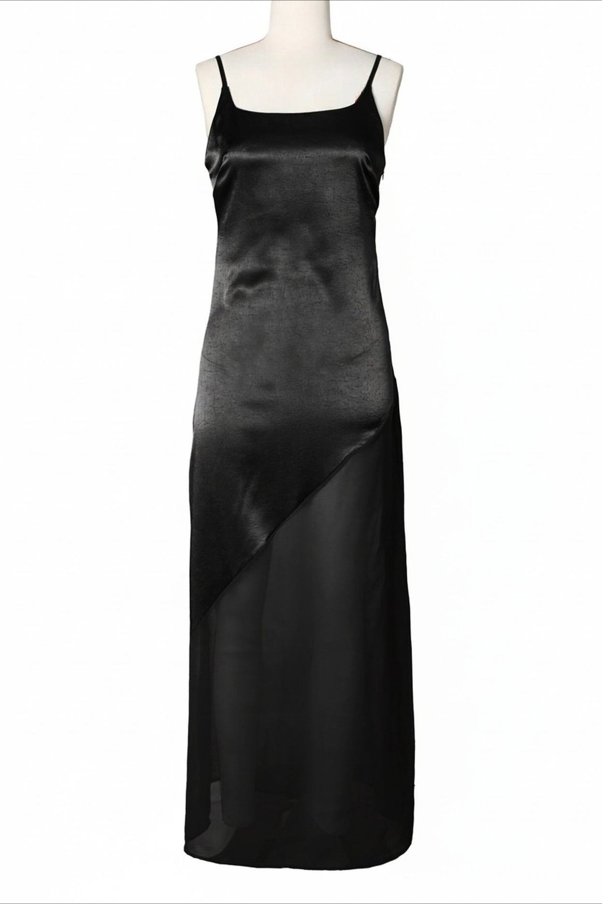 Asymmetrical Satin Sheer Maxi Dress Lavish Daily