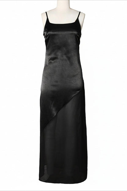 Asymmetrical Satin Sheer Maxi Dress Lavish Daily