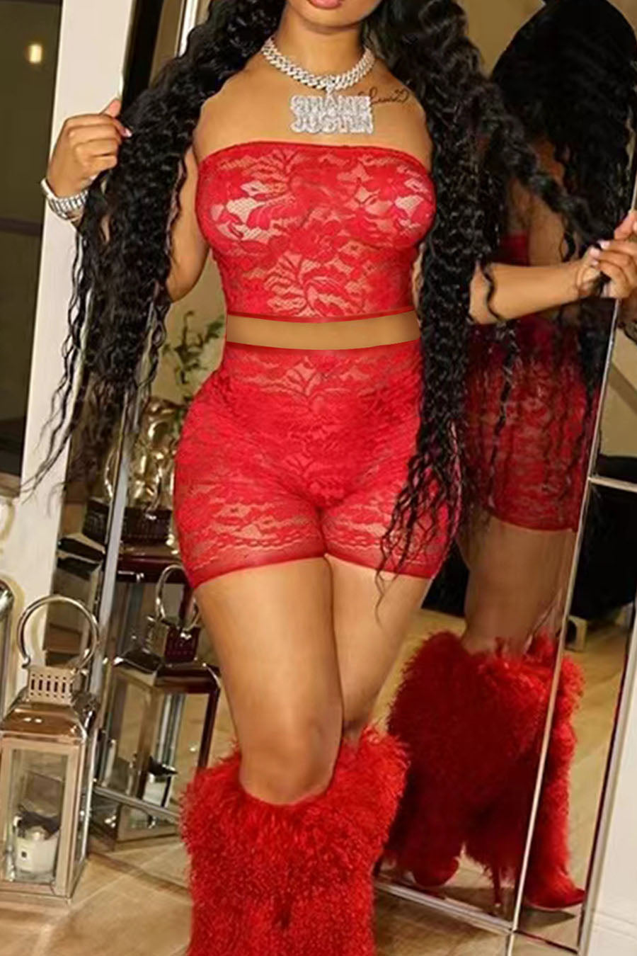 Semi-Sheer Lace Bralette and Shorts Set Lavish Daily