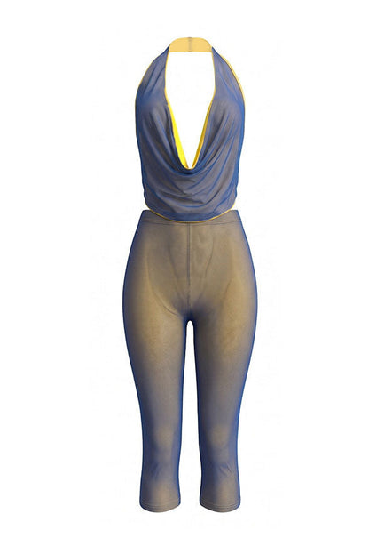 Plunging Halter Capri Set Lavish Daily