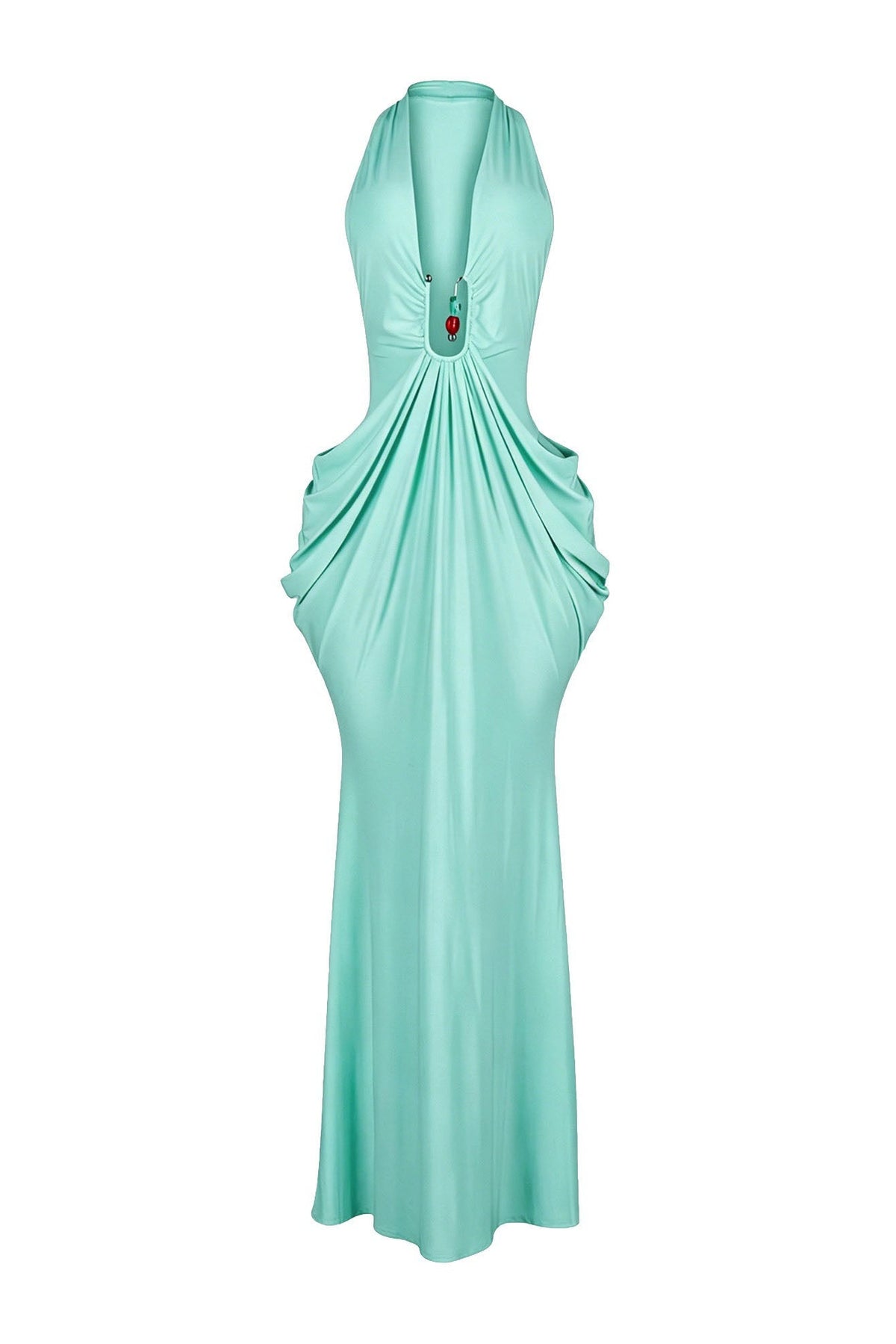 Plunging Halter Beaded Cutout Maxi Dress Lavish Daily