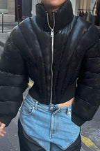 Diffraction Stitching Cropped Padded Jacket Lavish Daily