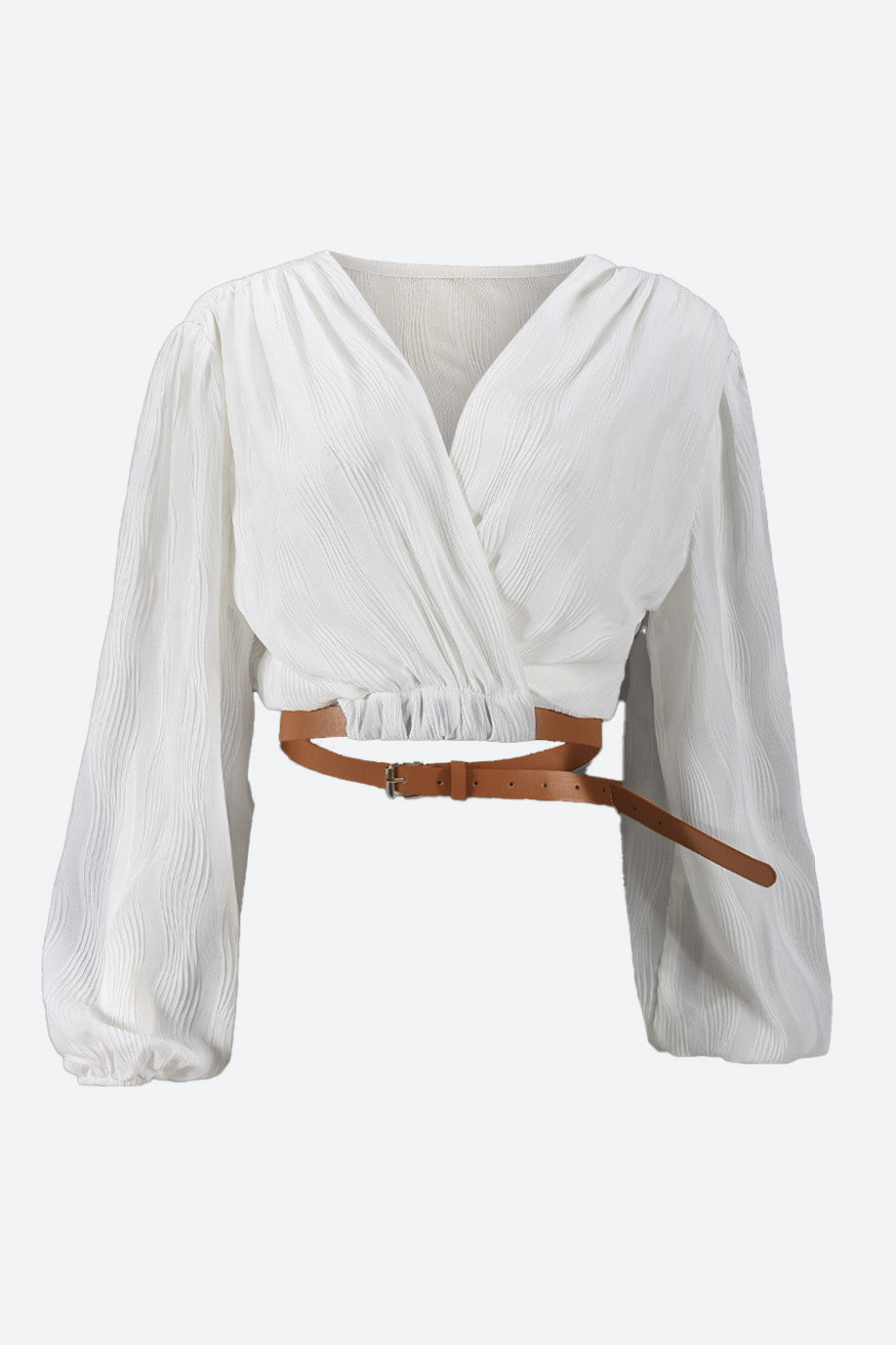 V-Neck Belted Long-Sleeve Shirt Lavish Daily