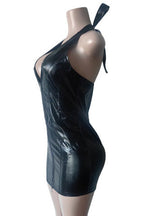 PU Halter Neck Stretch Mini Dress Lavish Daily