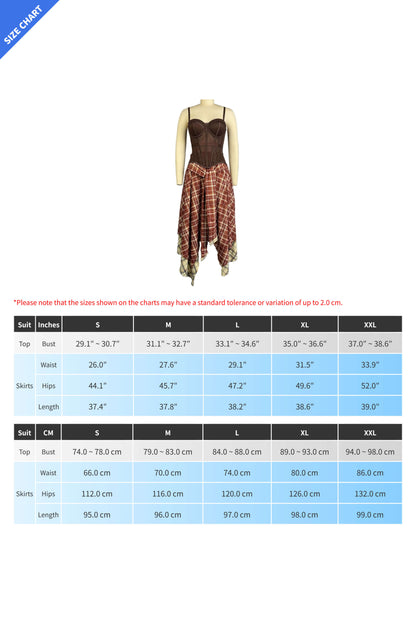 2-Piece Corset & Asymmetrical Plaid Skirt Set Lavish Daily