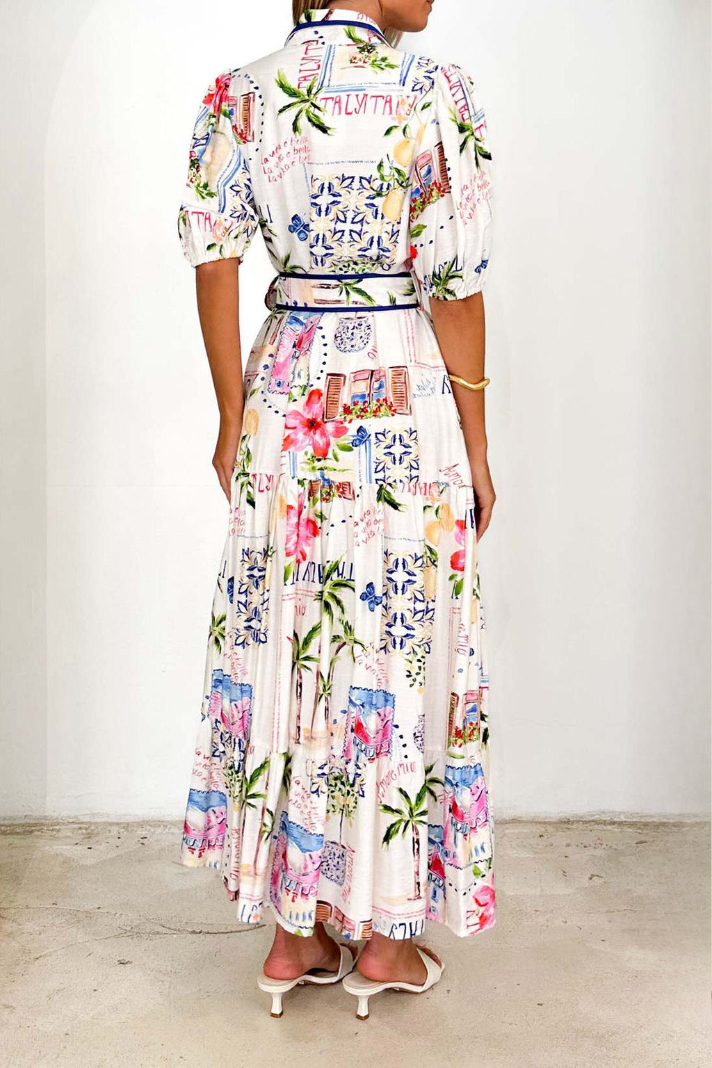 Short Sleeve Cotton Linen Flower Print Dress Lavish Daily