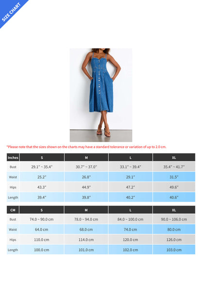 Button-Down Denim Midi Sundress with Pockets Lavish Daily