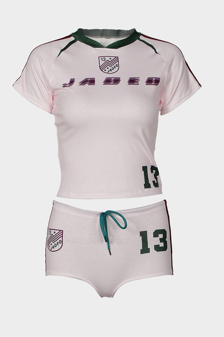 Letter Print Crop Top & Shorts 2 Piece Set Lavish Daily