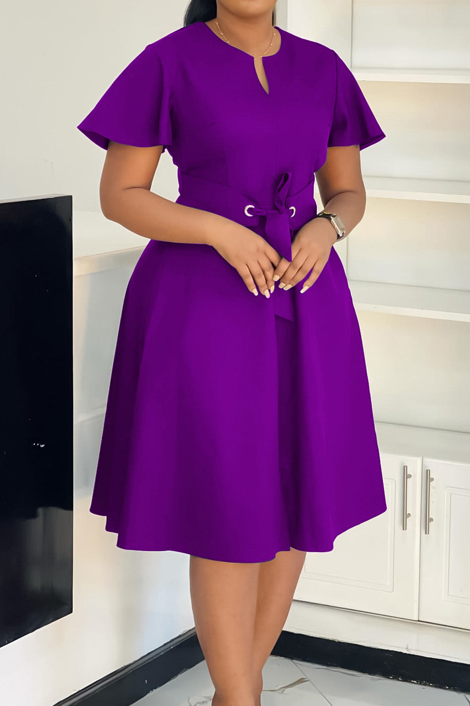 Plus Size Tie-Up Short Sleeve Dress Lavish Daily