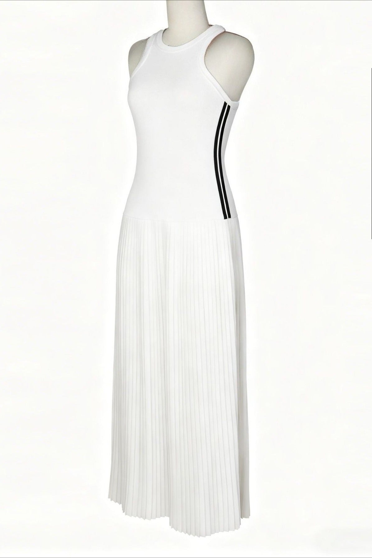 Sporty Contrast-Stripe Pleated Maxi Dress Lavish Daily