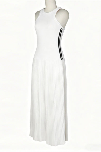 Sporty Contrast-Stripe Pleated Maxi Dress Lavish Daily