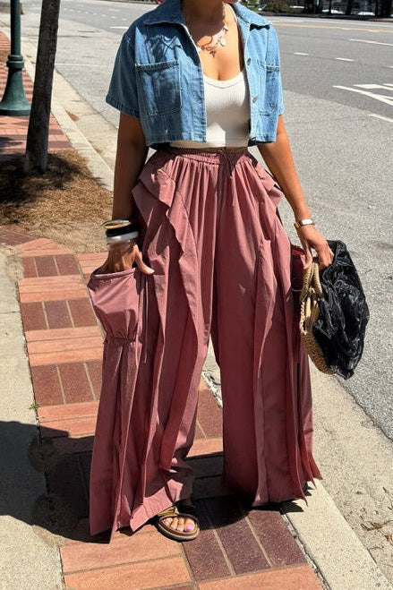 Cascading Ruffle Wide Leg Parachute Pants Lavish Daily