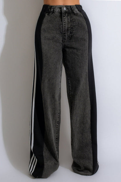 Wide Jeans with Wide Contrast Side Lines Lavish Daily