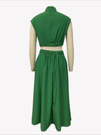 Mock Neck Cut Out Pleated Maxi Dress Lavish Daily