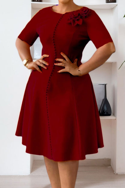 Asymmetrical Button A-Line Midi Dress Lavish Daily