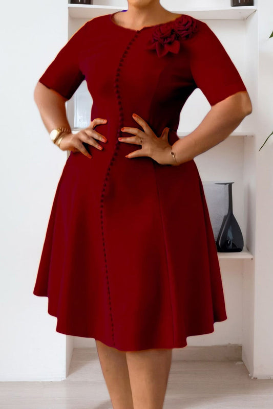 Asymmetrical Button A-Line Midi Dress Lavish Daily