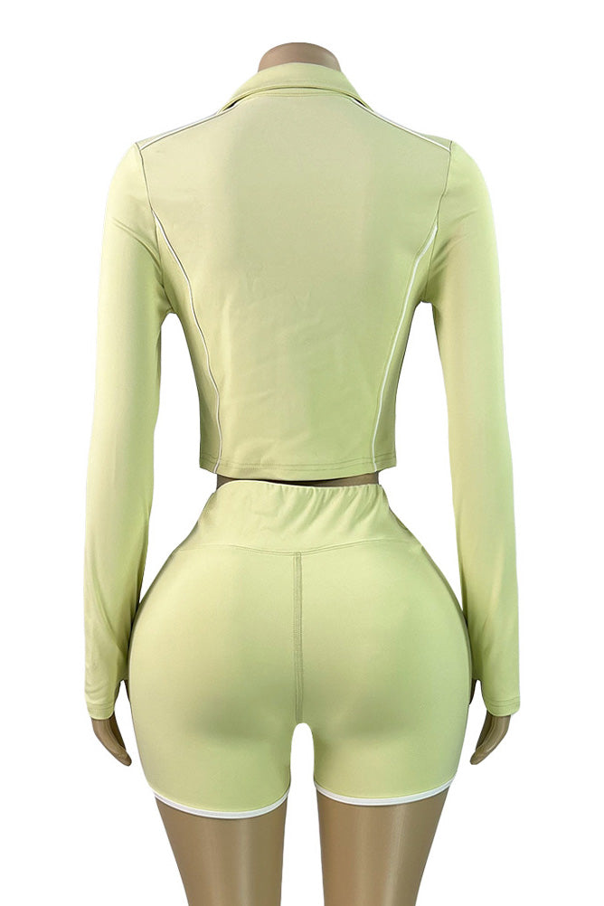 Zip-Up Thumbhole Top & Shorts Set - Sport Fit Lavish Daily