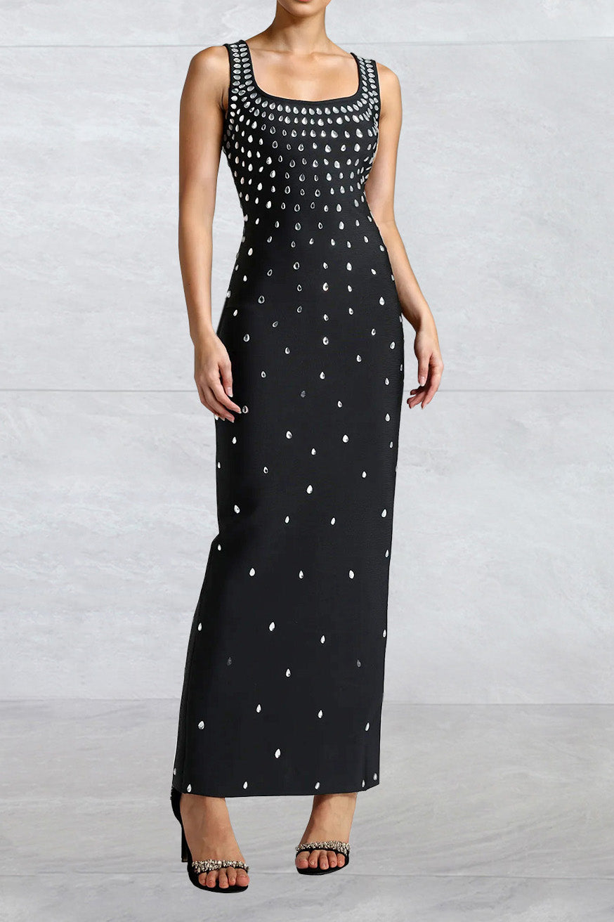 Fitted Dress With Crystal Embellishments LavishDaily