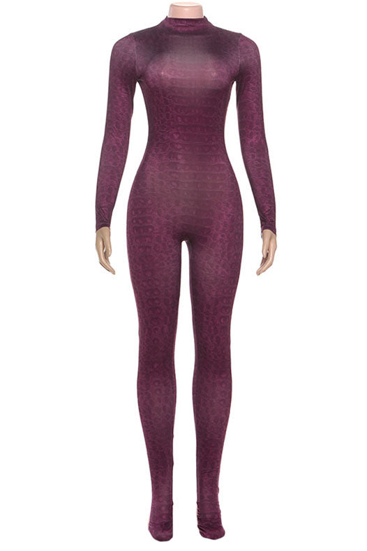 Print Turtleneck Long Sleeve Jumpsuit Lavish Daily