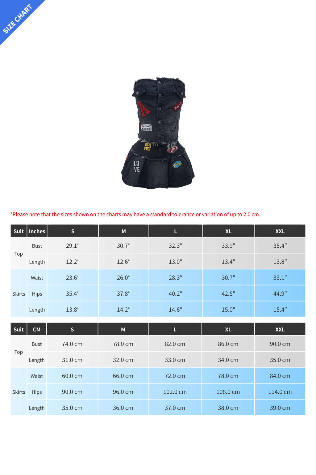 Denim Strapless Pleated Embroidered Skirt Set Lavish Daily