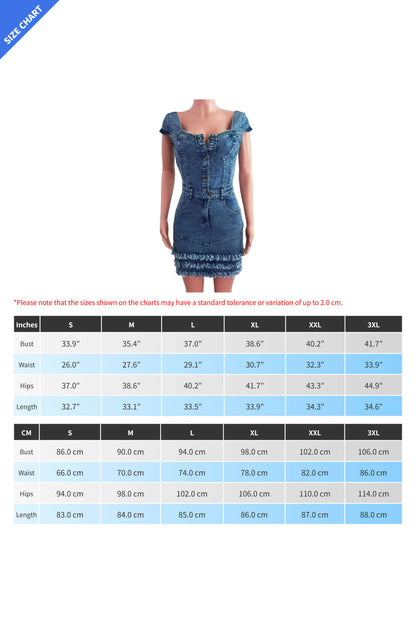 Ruffle Hem Bustier Denim Mini Dress Lavish Daily