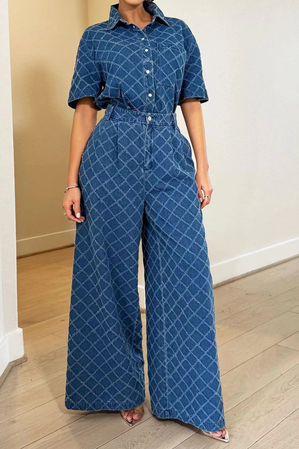 Quilted Textured Denim Set Lavish Daily